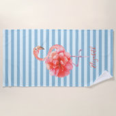 Serviette De Plage Jolis Flamants Roses Floraux Rayés (Devant)