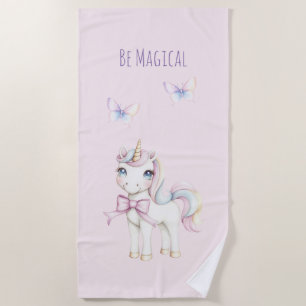 Serviette De Plage Jolis Papillons Licorne Rose Soient Magiques