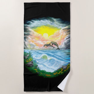 Serviette De Plage Jouer aux dauphins sous le soleil