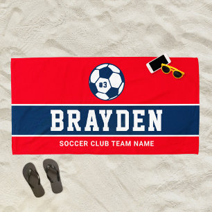 Serviette De Plage Joueur de football de la marine rouge Nom personna