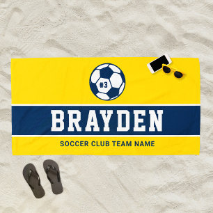 Serviette De Plage Joueur de football jaune marine Nom personnalisé