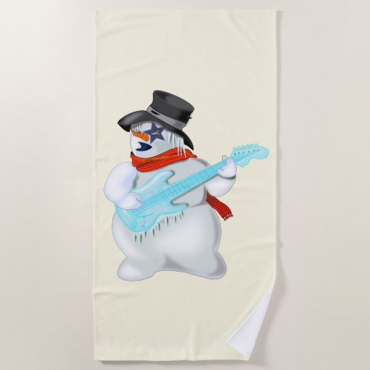Serviette De Plage Joueur guitare de Noël Snowman Beach (Devant)
