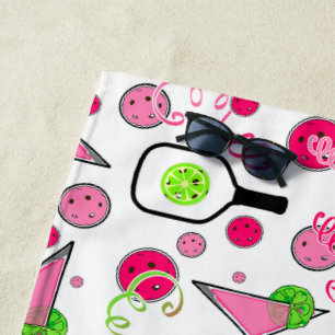 Serviette De Plage Jour de Pickleball Diner Cocktail Cosmo Vert rose