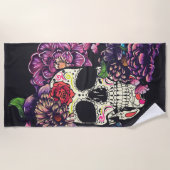 Serviette De Plage Jour du crâne mort avec des fleurs (Devant)