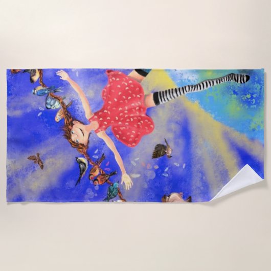 Serviette De Plage Joyeuse fille aux oiseaux - Joie (Devant)