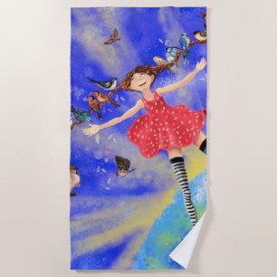 Serviette De Plage Joyeuse fille aux oiseaux - Joie