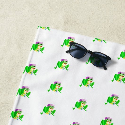 Serviette De Plage Joyeuse Grenouille de fête (En situation)