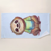 Serviette De Plage Joyeuse Sloth portant une chemise mignonne (Devant)