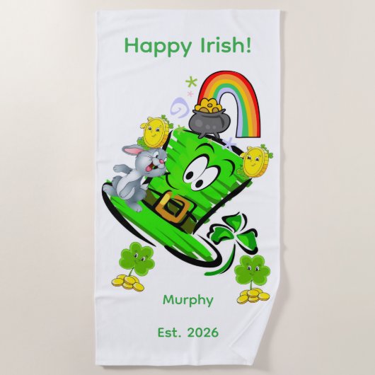 Serviette de plage Joyeuse St. Patrick Rabbit (Devant)