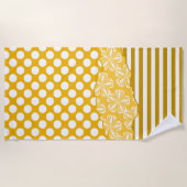 Serviette De Plage Joyeuses Grandes Polka Florale Dot Couché Jaune (Devant)