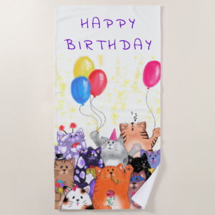 Serviette De Plage Joyeux Anniversaire Chats Party Beach Towel - Votr