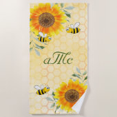 Serviette De Plage Joyeux bourdon abeilles jaune couple de tournesol  (Devant)