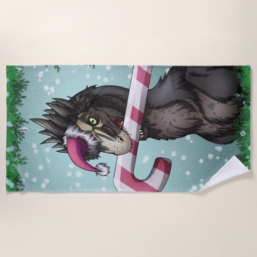 Serviette De Plage Joyeux dinosaure de Noël (Devant)