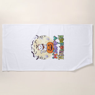 Serviette De Plage Joyeux Halloween Chat Blanc Citrouille Lune Chauve