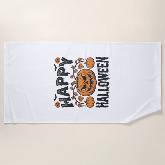 Serviette De Plage Joyeux Halloween Citrouille Design de Gravure Vint (Devant)