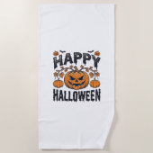Serviette De Plage Joyeux Halloween Citrouille Design de Gravure Vint (Devant)