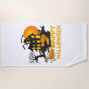 Serviette De Plage Joyeux Halloween Citrouille Squelettique Maison Ha