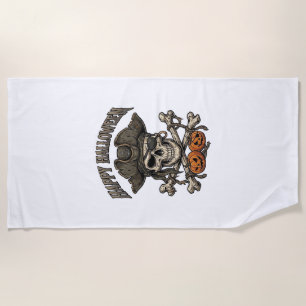 Serviette De Plage Joyeux Halloween Crâne de Pirate Os Croisés Citrou