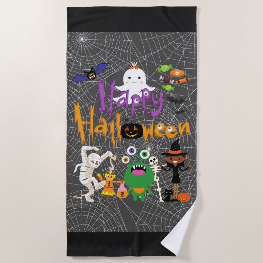 Serviette De Plage Joyeux Halloween Enfants mignonnes et Éffrayants (Devant)