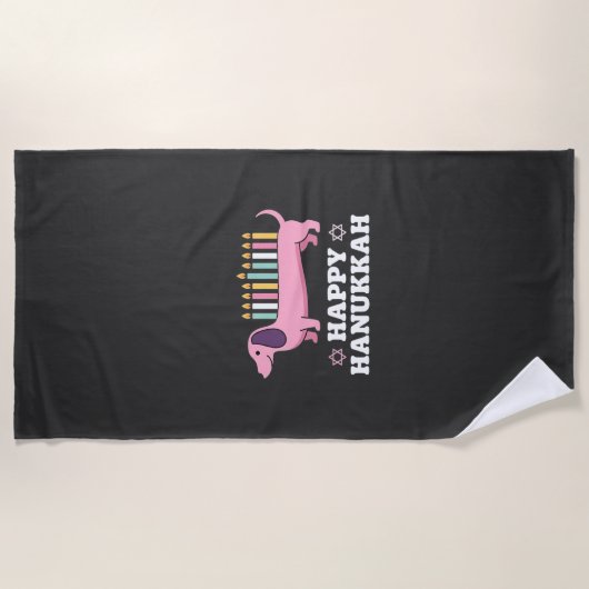 Serviette De Plage Joyeux Hanukkah chien teckel (Devant)