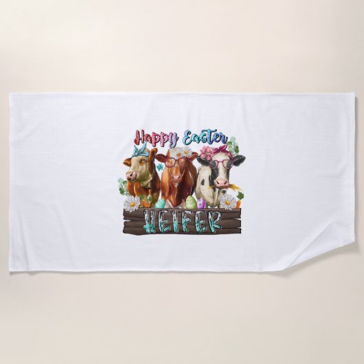 Serviette De Plage Joyeux Heifer de Pâques (Devant)