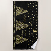 Serviette De Plage Joyeux Pawlidays, Or brillant Paw sapin de Noël (Devant)