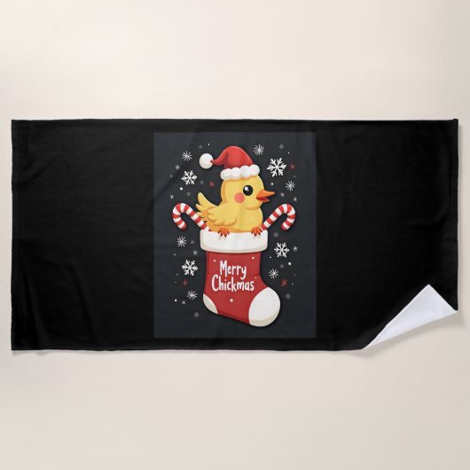 Serviette De Plage Joyeux poulet de Noël (Devant)