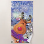Serviette De Plage Joyeux Reindeer Christmas Beach Towel<br><div class="desc">Joyeux Noël Reindeer Beach Serviettes - Peinture MIGNED</div>