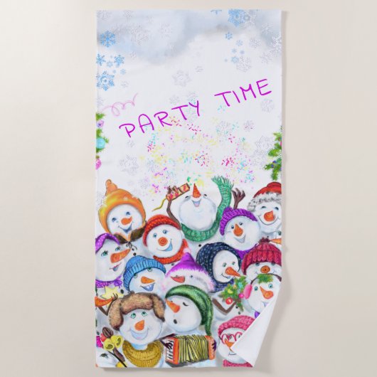 Serviette De Plage Joyeux Snowmans Joyeux Noël Beach Towel Party (Devant)