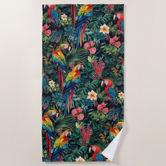 Serviette De Plage Jungle de perroquets (Devant)