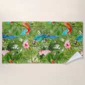 Serviette De Plage Jungle, tropical, oiseaux, perroquets, (Devant)
