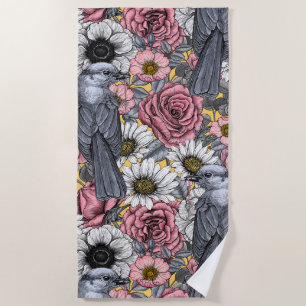 Serviette De Plage Jus gris et fleurs