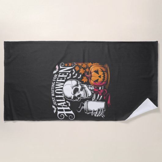 Serviette De Plage Just Waiting For Halloween (Devant)