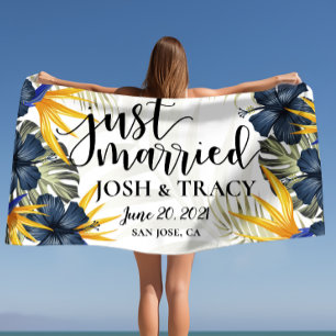 Serviette De Plage Juste Marié Tropical Newlywees Cadeaux Personnalis