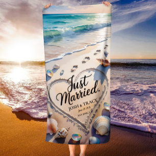 Serviette De Plage Juste MariéEmpreintes en Lune de miel romantique d