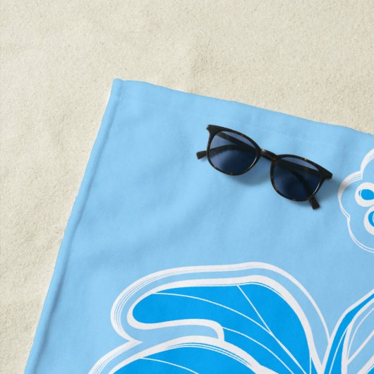 Serviette De Plage Kailua Hibiscus Hawaiian Ingénié Floral - Bleu (En situation)