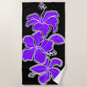 Serviette De Plage Kailua Hibiscus Hawaiian Ingénié Floral -Violet