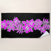 Serviette De Plage Kalaheo Hibiscus hawaïen Tapa floral - Fuchsia (Devant)
