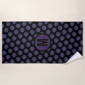 Serviette De Plage Kaleidoscopie noire violette Conception Monogramme (Devant)