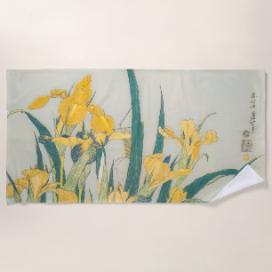 Serviette De Plage Katsushika Hokusai - Grasshopper et Iris