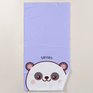 Serviette De Plage Kawaii Panda Enfants Personnalisés Violet