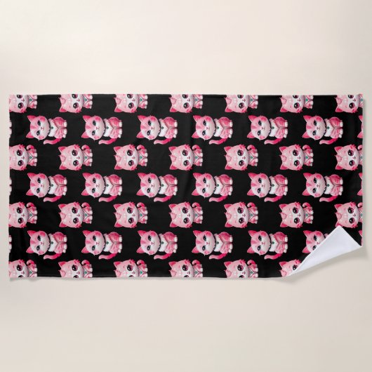 Serviette De Plage Kawaii Rose Kitty Cats Design (Devant)