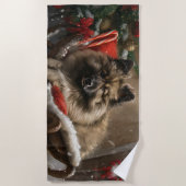 Serviette De Plage keeshond Festive de Noël de chien (Devant)