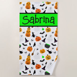 Serviette De Plage Kid Halloween Ghost Citrouille Black Chat Personna