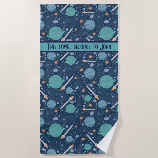 Serviette De Plage Kids Rocket Ship Jupiter Saturn Planet Stars (Devant)