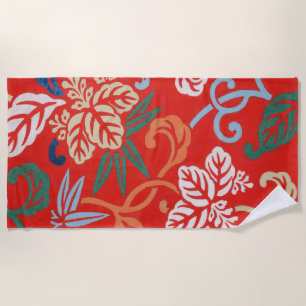 Serviette De Plage Kimono japonais hawaïen rouge : Vintage floral
