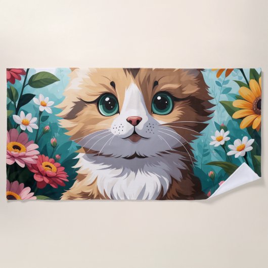 Serviette De Plage Kitten & Fleurs (Devant)