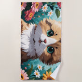 Serviette De Plage Kitten & Fleurs (Devant)
