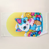 Serviette De Plage Kitty Chat avec crème glacée Summer Kawaii Caractè (Devant)