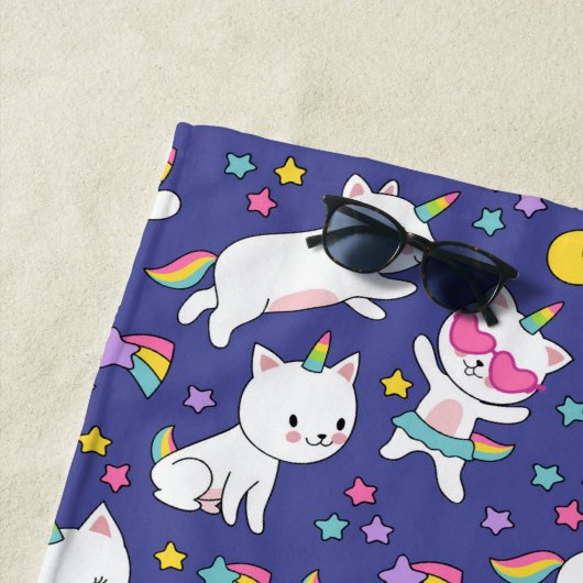 Serviette de plage Kitty Unicorns (En situation)